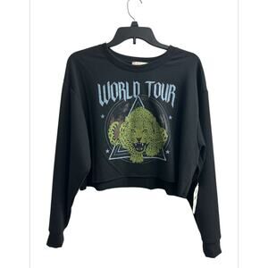Altar’d State Black ‘World Tour’ Cheetah Cropped Top T-Shirt Y2K Size Small